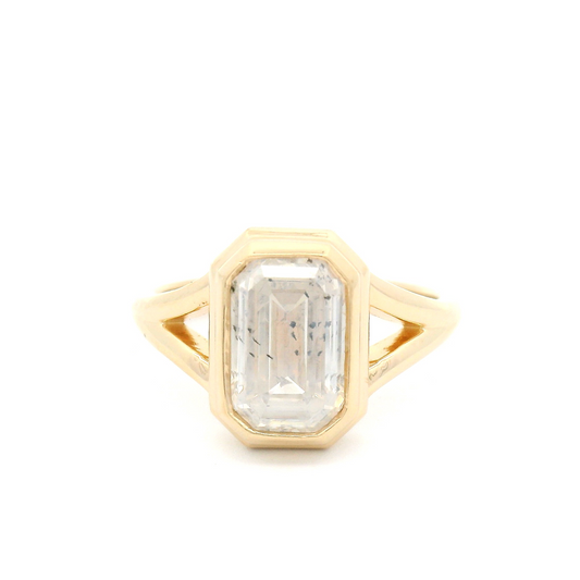 14k Yellow Split-Shank Bezel-Set Solitaire with 2.16ct Emerald-Cut Diamond