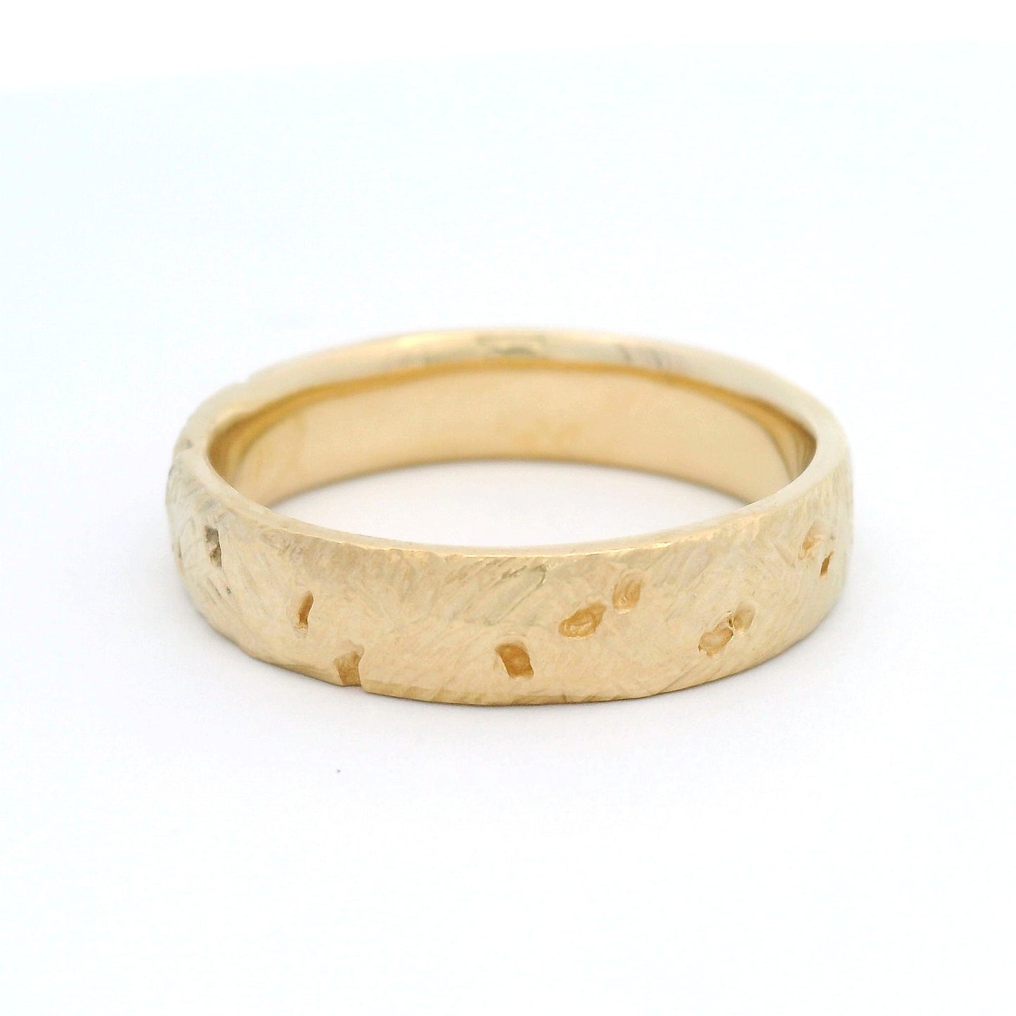14k Yellow Gold 5mm Wide Carved Textured Band