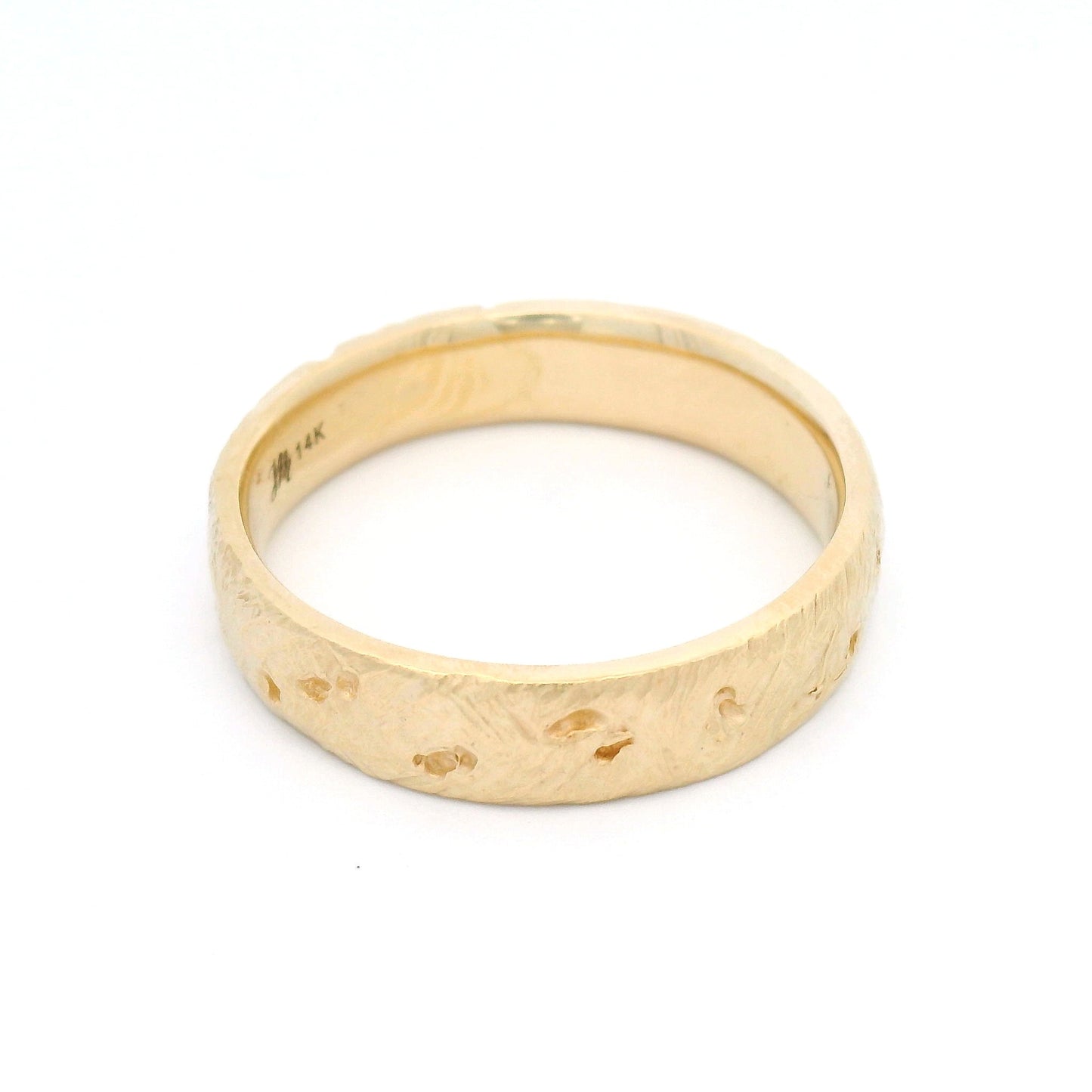 14k Yellow Gold 5mm Wide Carved Textured Band
