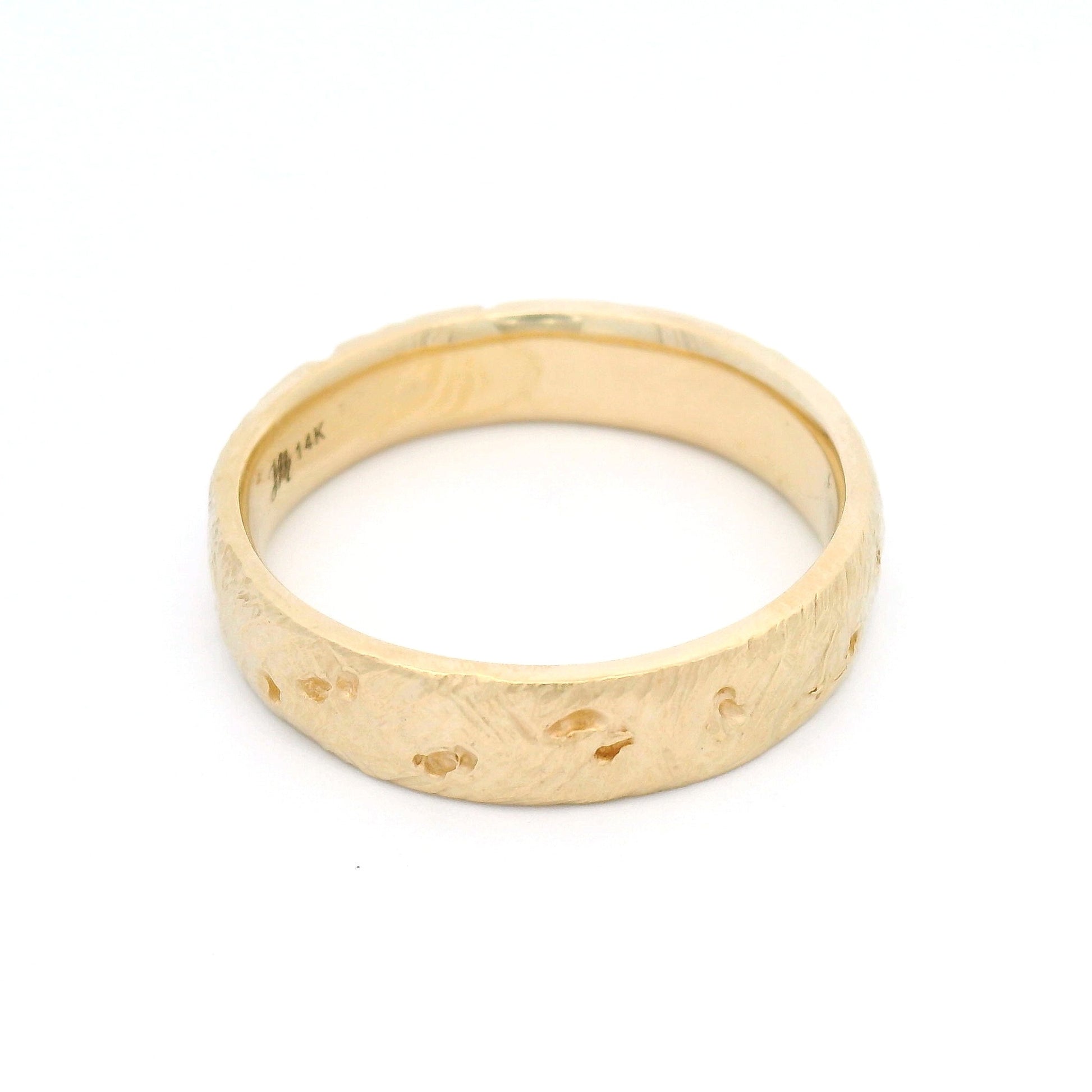 14k Yellow Gold 5mm Wide Carved Textured Band