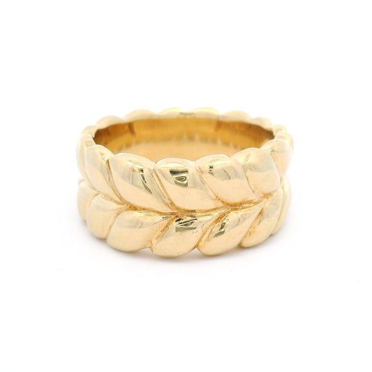 14K Yellow Gold Carved Braid Tapered Band