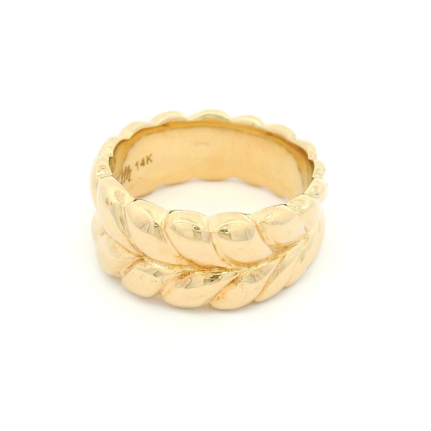 14K Yellow Gold Carved Braid Tapered Band