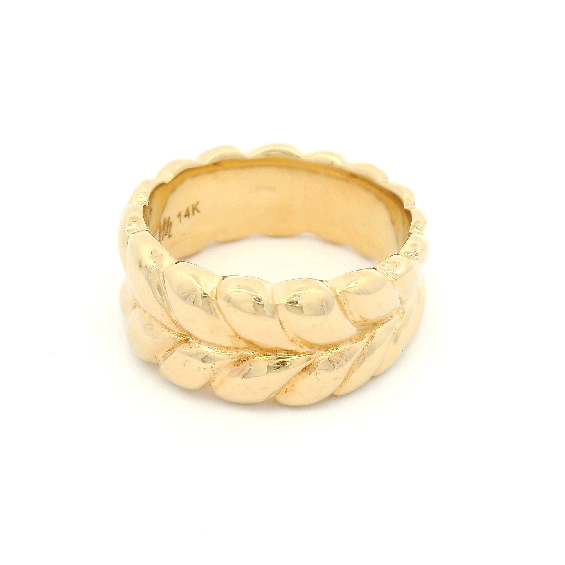 14K Yellow Gold Carved Braid Tapered Band