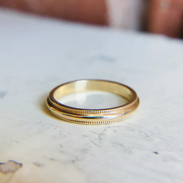 14k Yellow Gold Band with Milgrain Edges.