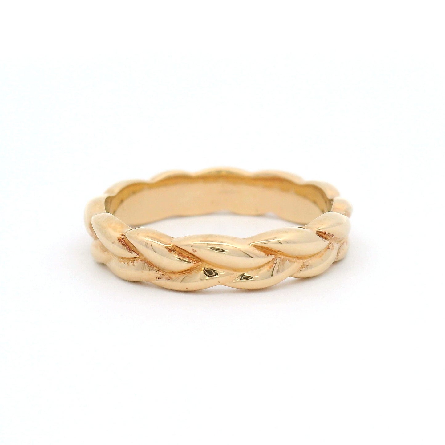 14K Yellow Gold Carved Sweetgrass 4mm Wide Band