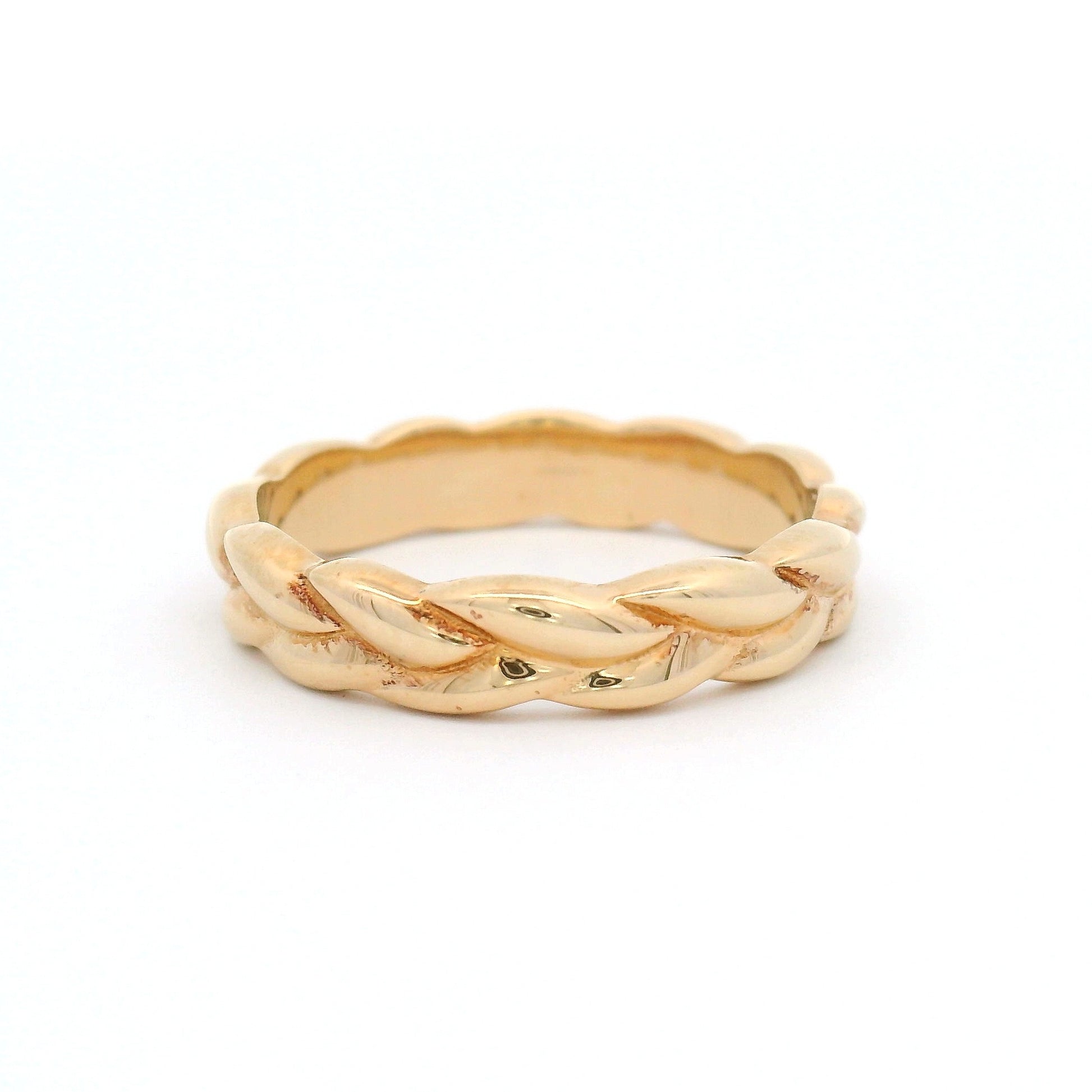 14K Yellow Gold Carved Sweetgrass 4mm Wide Band