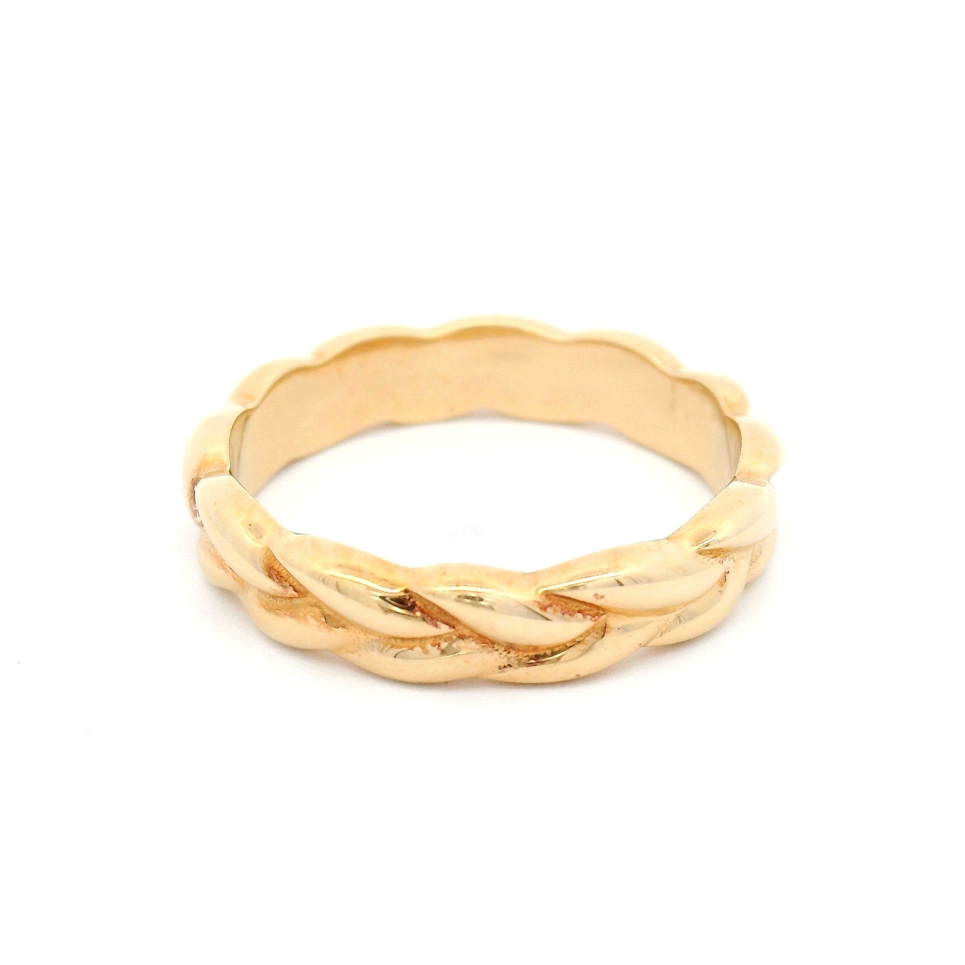 14K Yellow Gold Carved Sweetgrass 4mm Wide Band