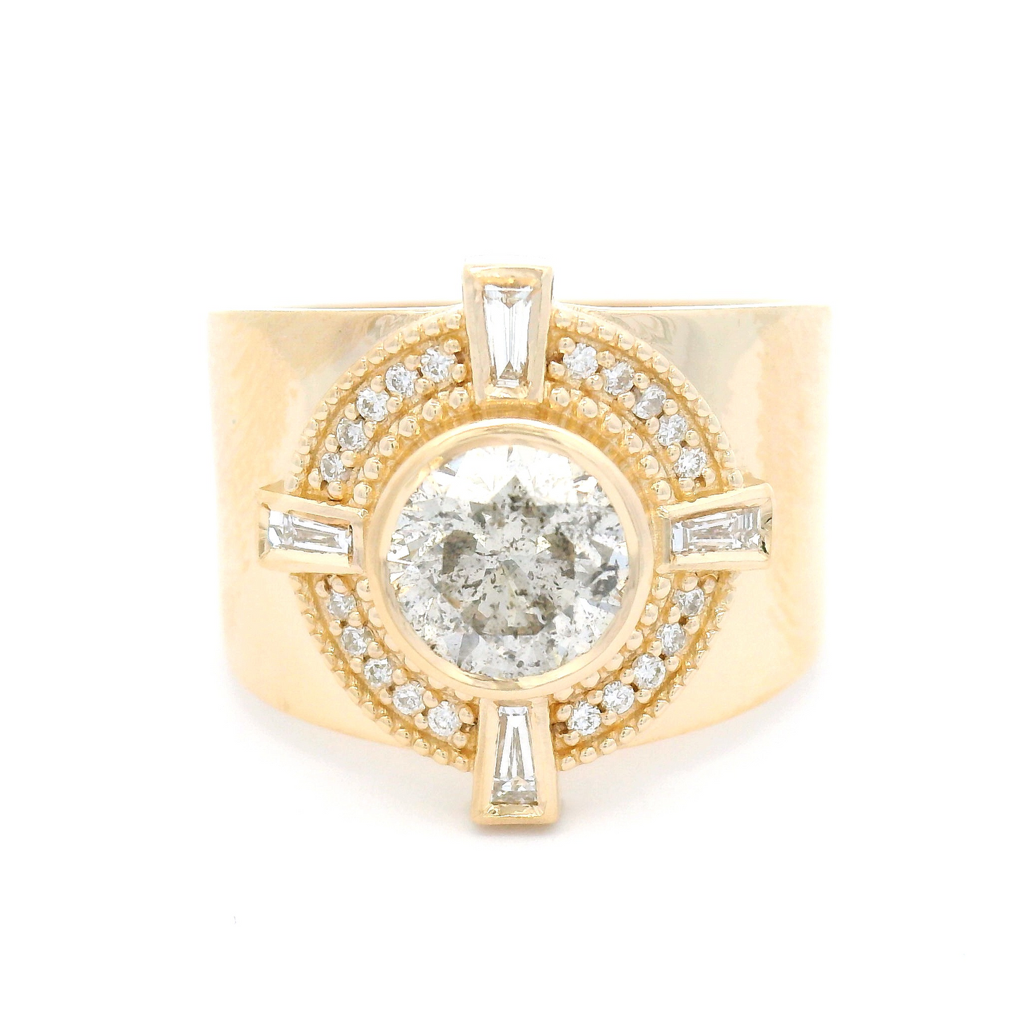 14k Yellow Ring with 1.23ct Natural Round Brilliant-Cut Diamond and Accent Natural Diamonds