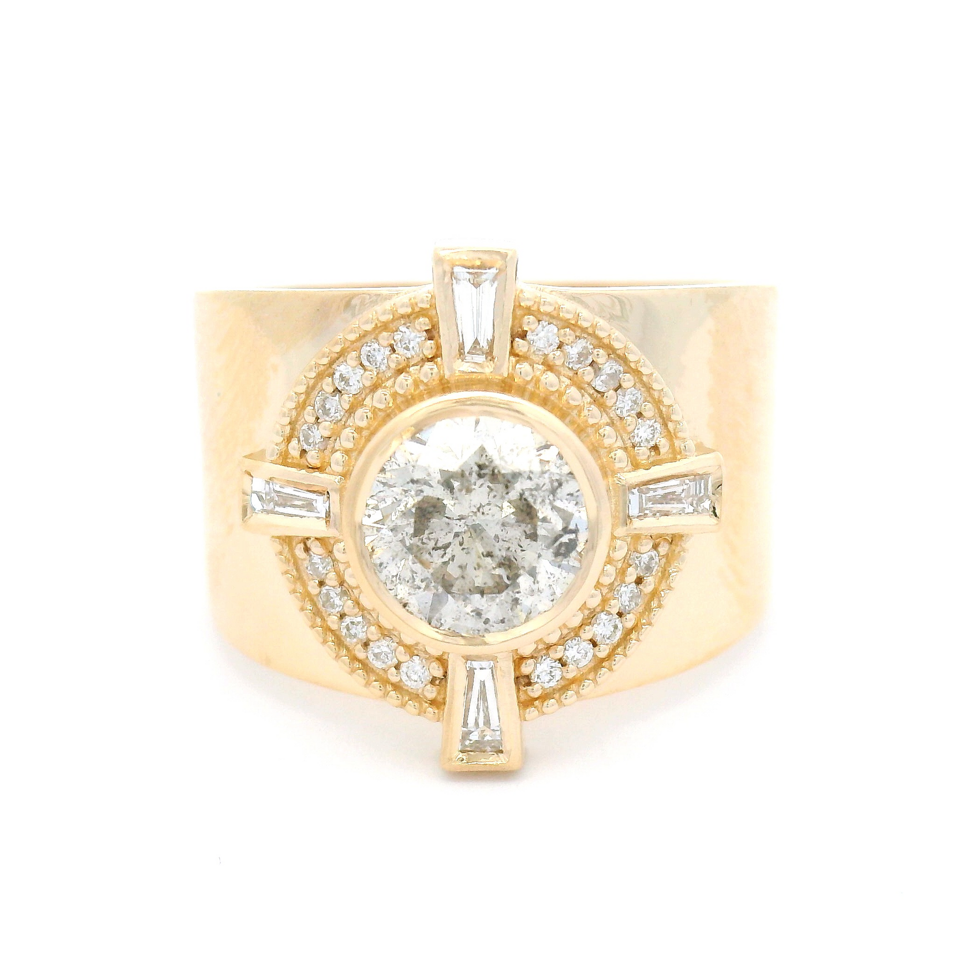 14k Yellow Ring with 1.23ct Natural Round Brilliant-Cut Diamond and Accent Natural Diamonds