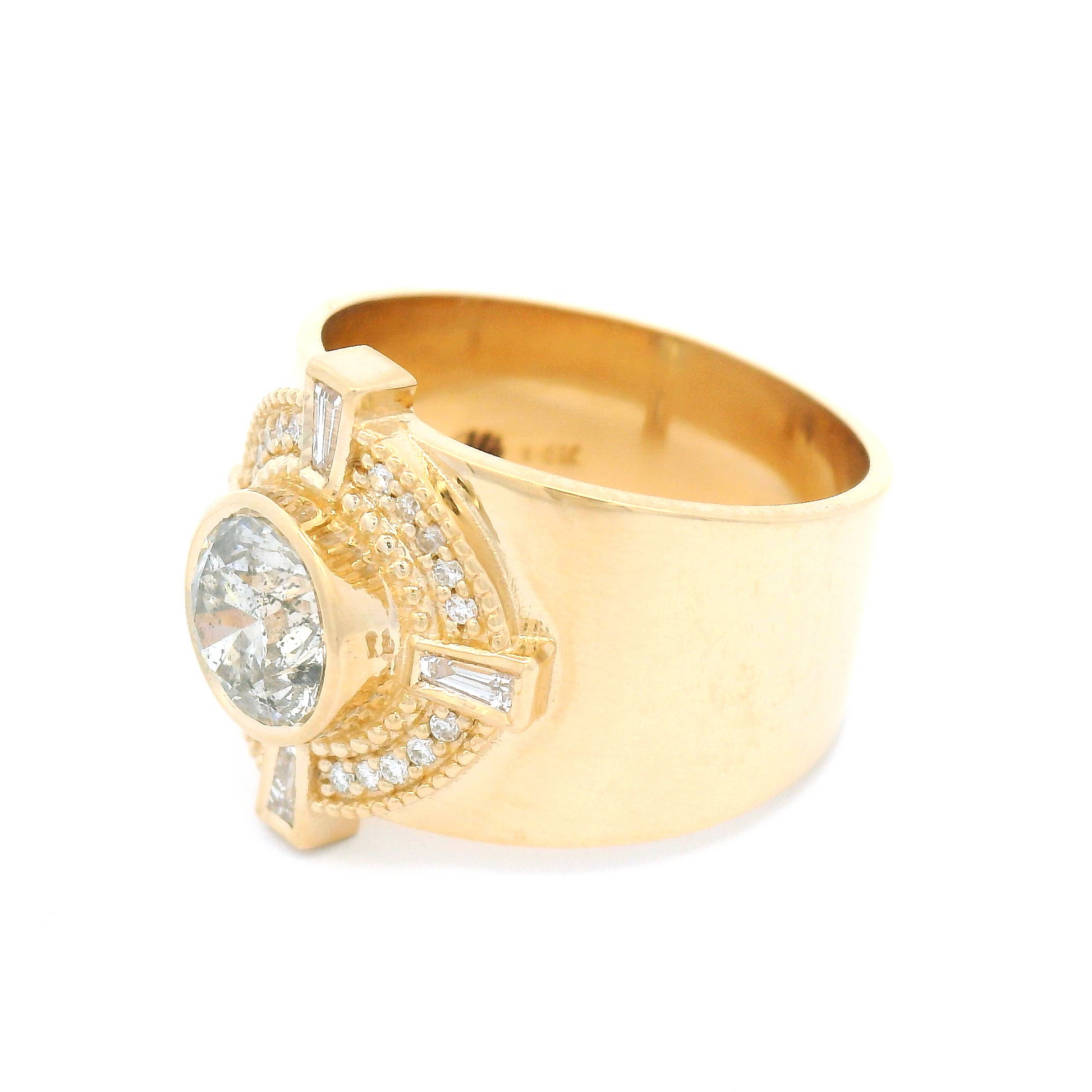 14k Yellow Ring with 1.23ct Natural Round Brilliant-Cut Diamond and Accent Natural Diamonds