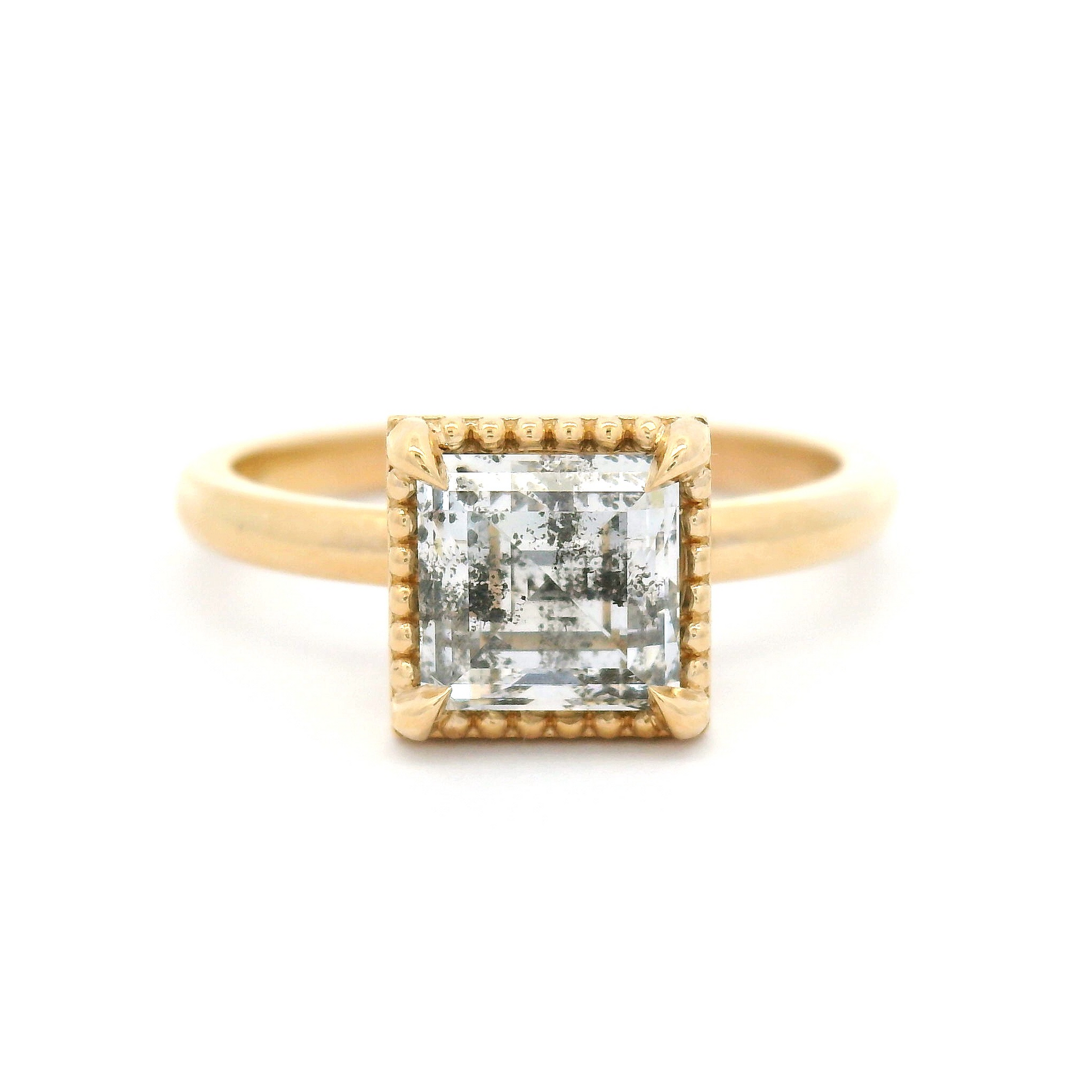14k Yellow Solitaire with 1.51ct Natural Salt & Pepper Square-Cut Diamond