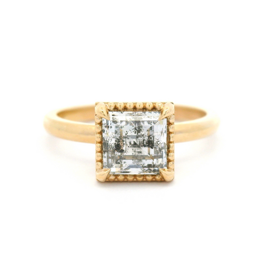 14k Yellow Solitaire with 1.51ct Natural Salt & Pepper Square-Cut Diamond