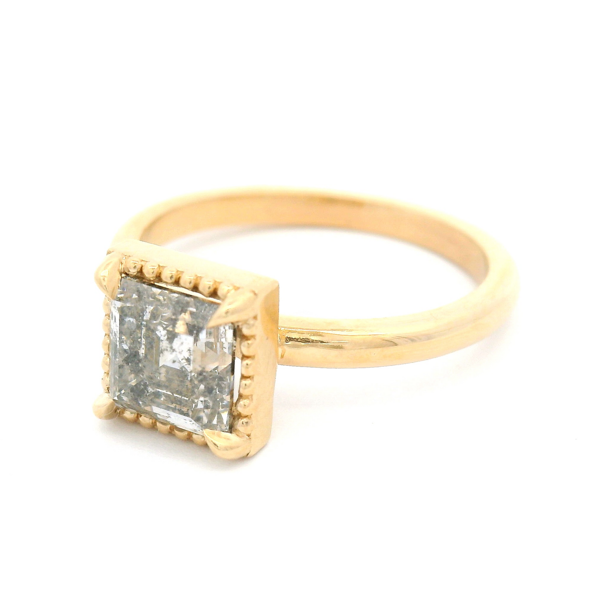 14k Yellow Solitaire with 1.51ct Natural Salt & Pepper Square-Cut Diamond