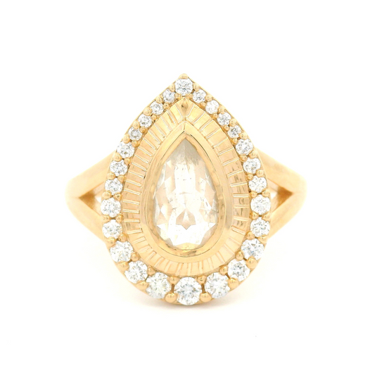14k Yellow Halo Ring with 0.93ct Natural Icy Rose-Cut Diamond and Accent Natural Diamonds