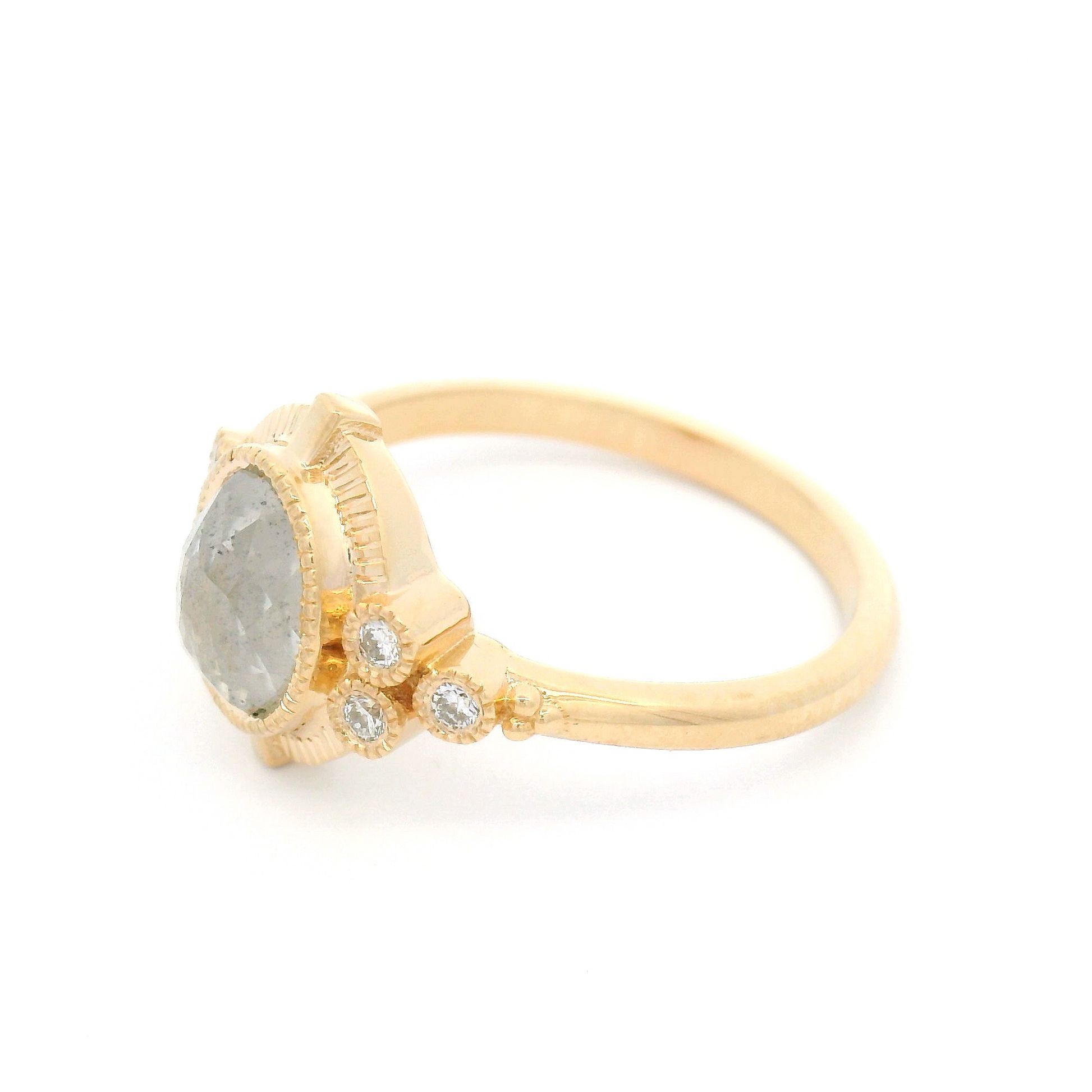 14k Yellow Ring with 1.66ct Natural Icy Oval Rose-Cut Diamond and Accent Diamonds