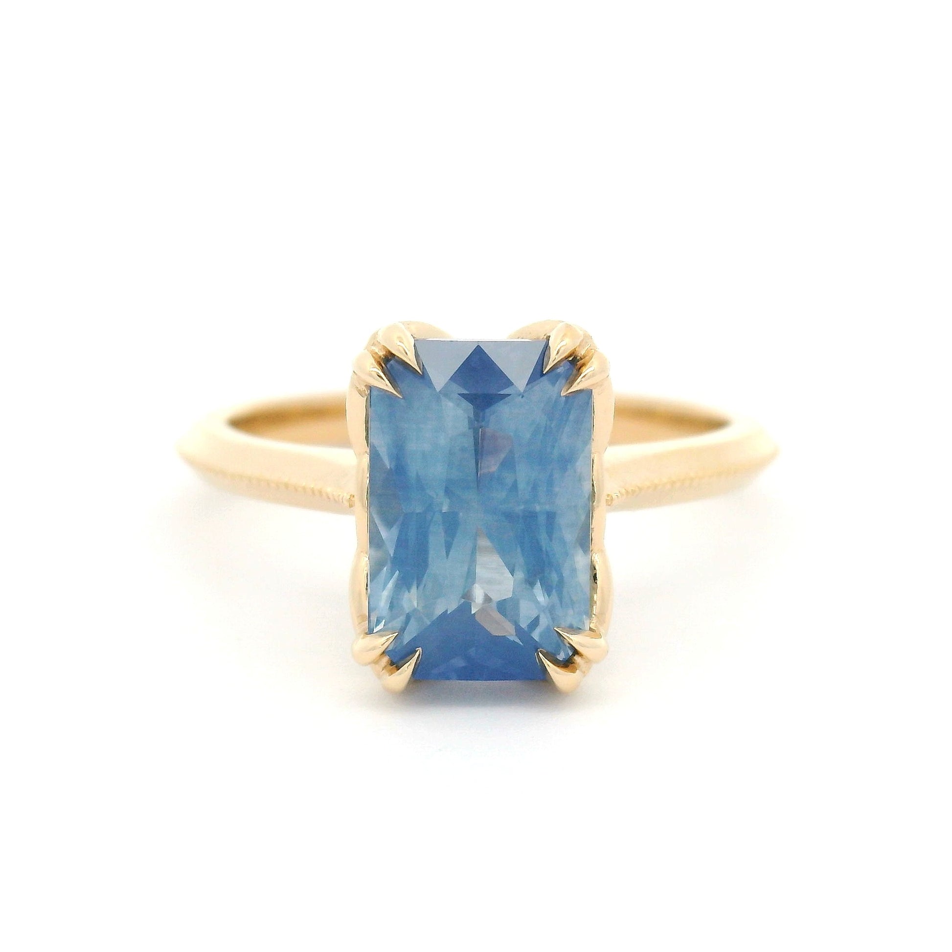 14k Yellow Solitaire with Natural 2.54ct Rectangular Violet-Blue Sapphire