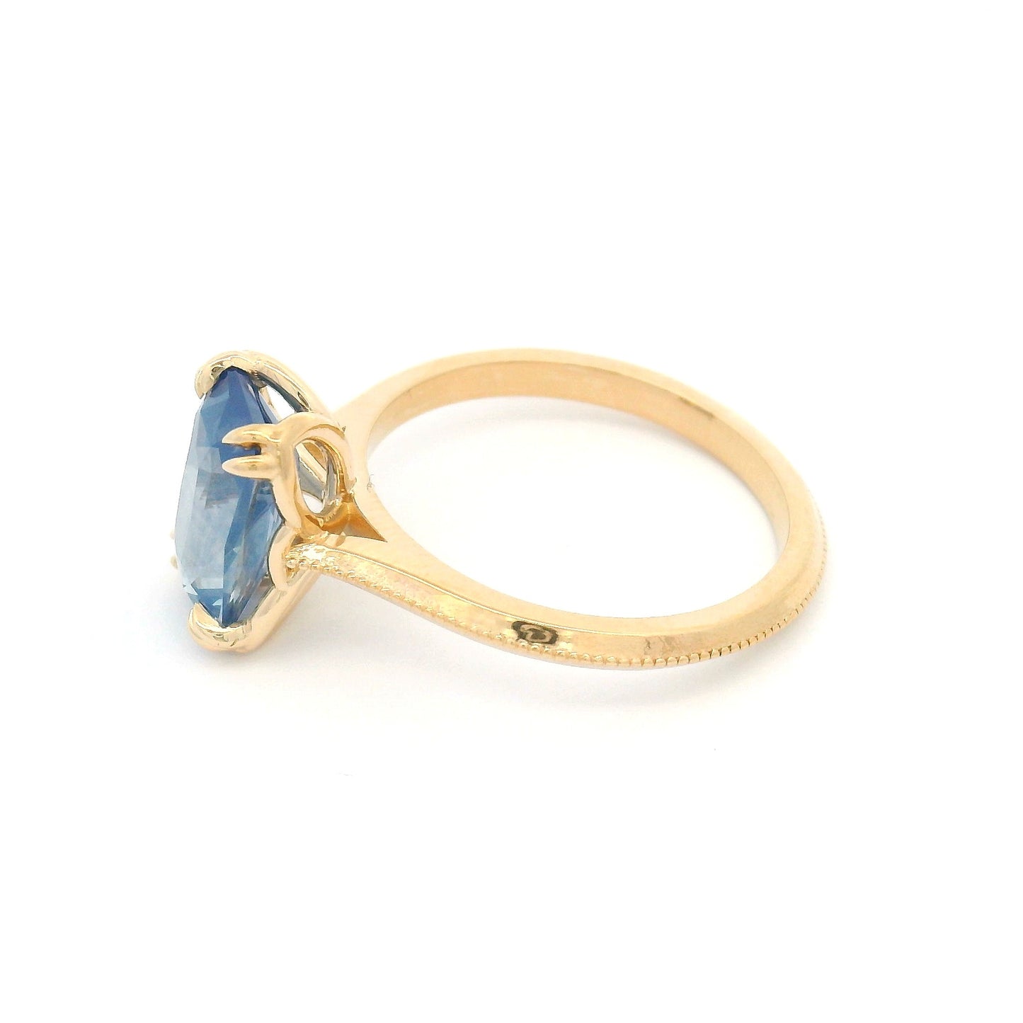 14k Yellow Solitaire with Natural 2.54ct Rectangular Violet-Blue Sapphire