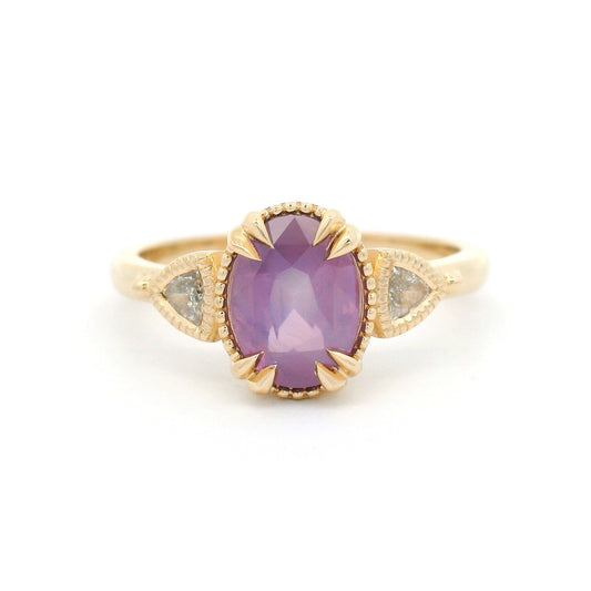 14k Yellow Three-Stone Ring with 1.51ct Natural Pink Sapphire and Natural Diamonds