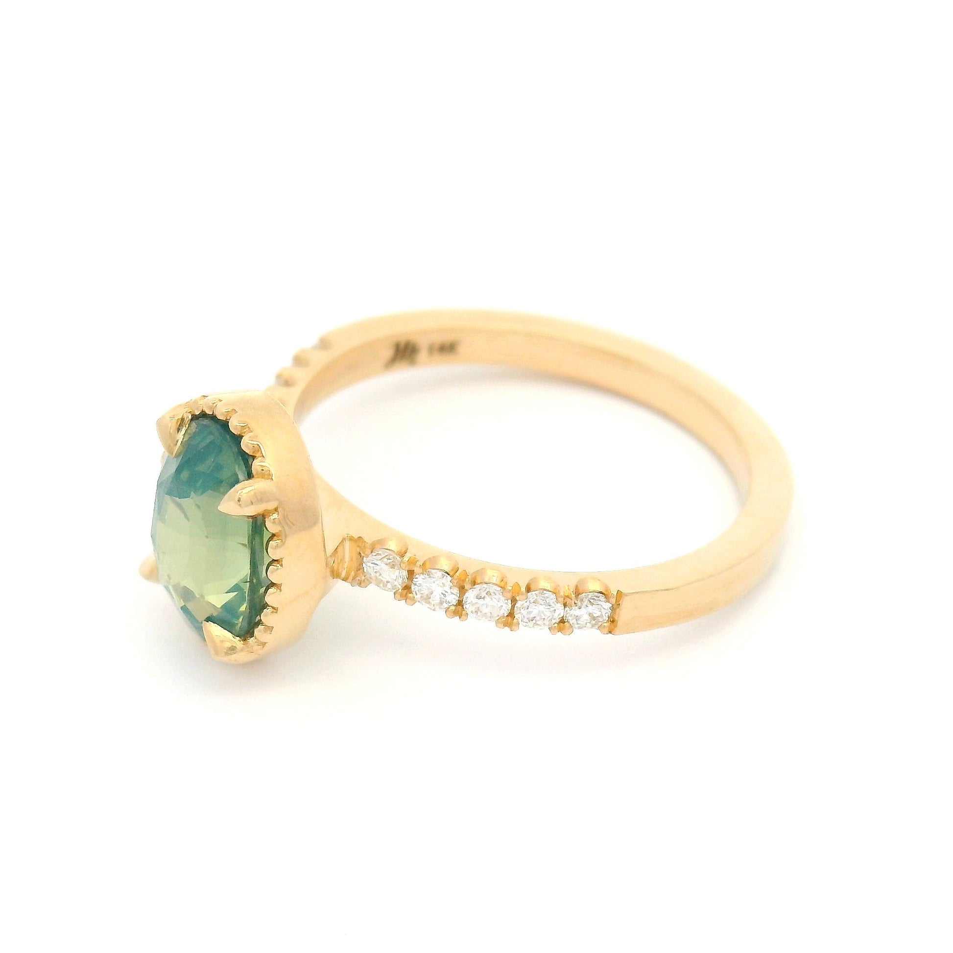 14k Yellow Engagement Ring with Natural 2.03ct Parti Sapphire and Accent Diamonds