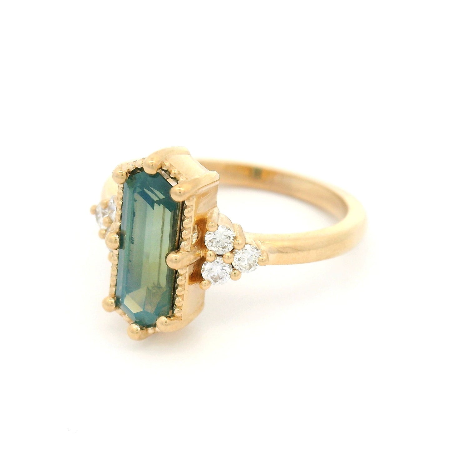 14k Yellow Engagement Ring with Natural 1.53ct Parti Sapphire and Accent Diamonds