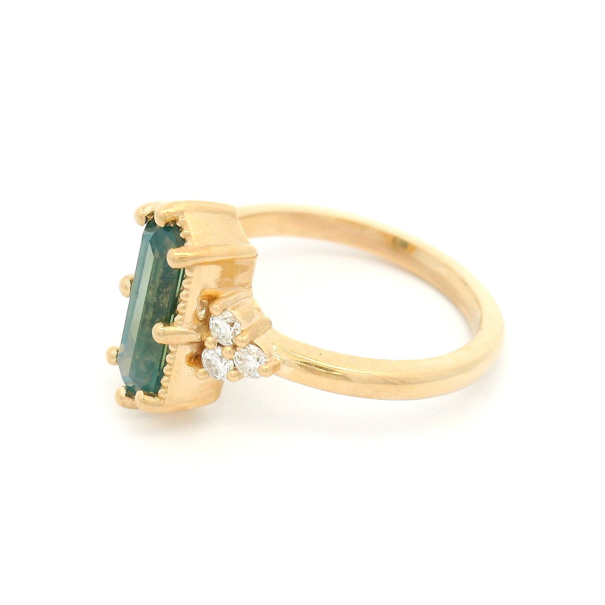14k Yellow Engagement Ring with Natural 1.53ct Parti Sapphire and Accent Diamonds