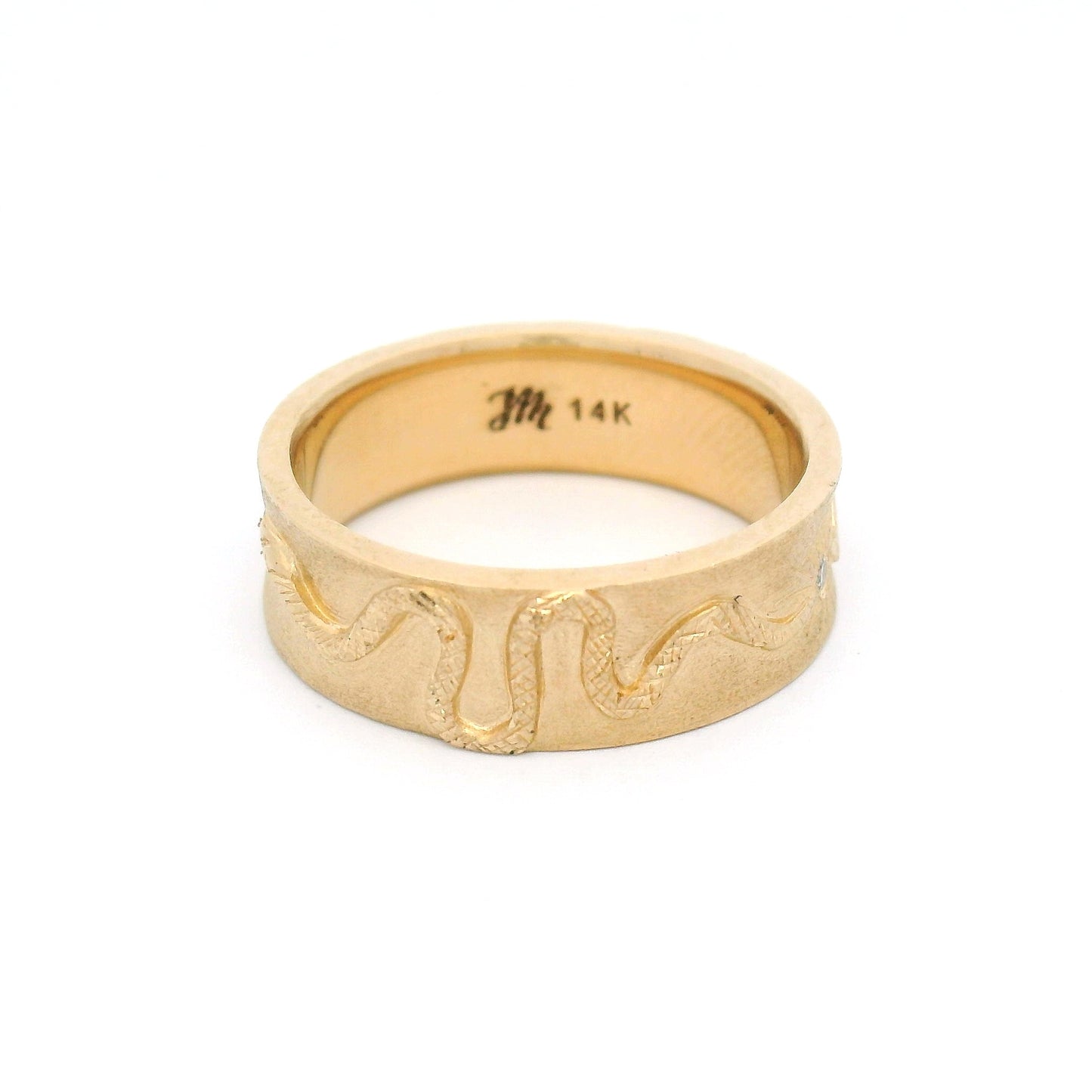14k Yellow Hand Engraved Serpent Band with Accent Natural Diamonds