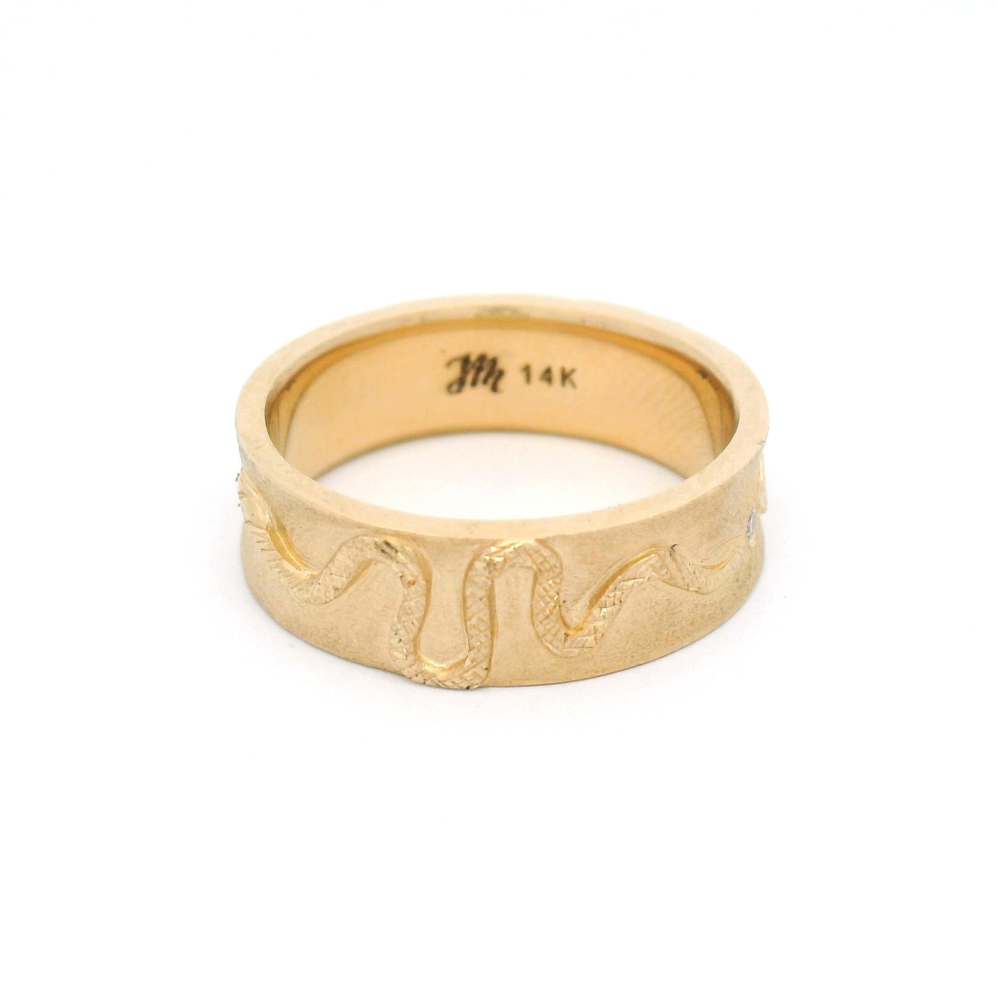 14k Yellow Hand Engraved Serpent Band with Accent Natural Diamonds