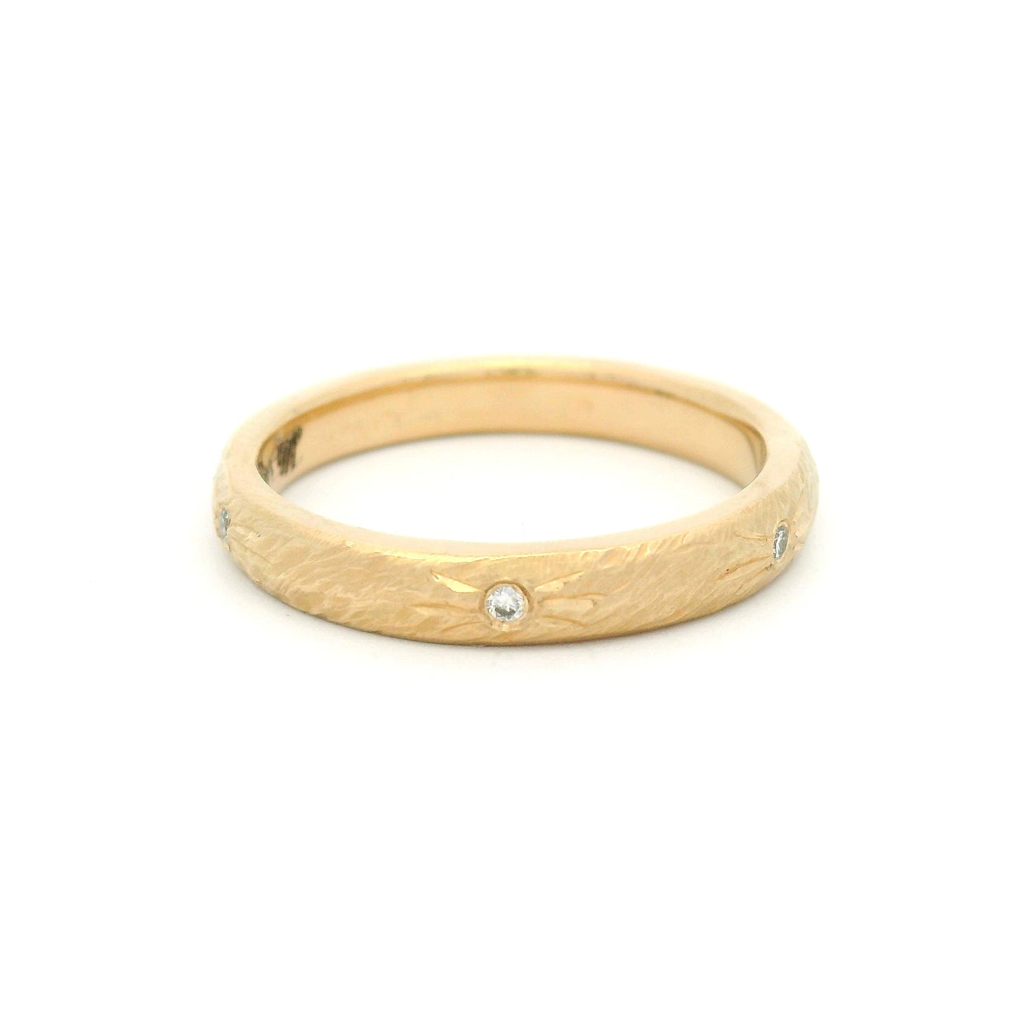 14k Yellow 3mm Wide Textured Band with Accent Natural Diamonds
