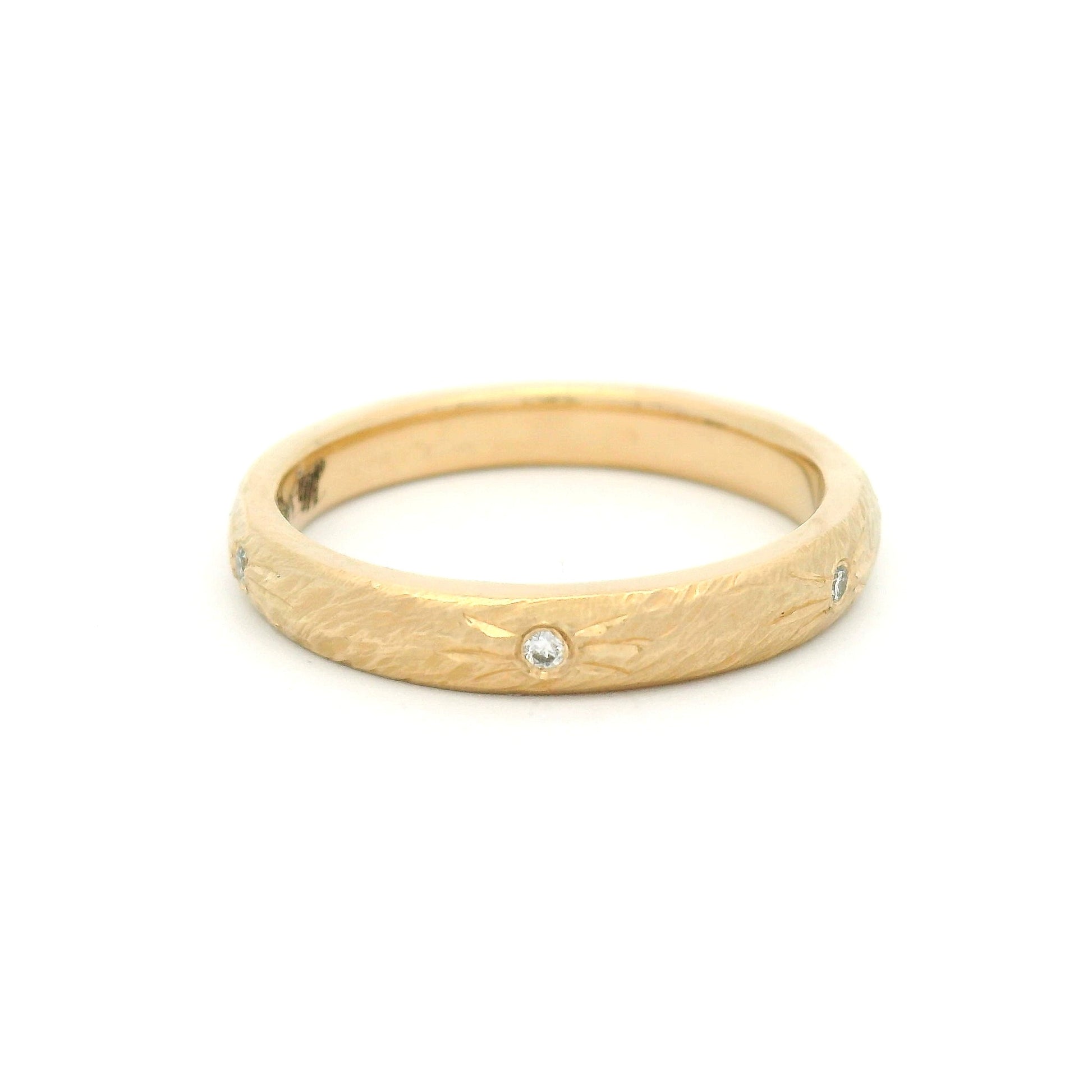 14k Yellow 3mm Wide Textured Band with Accent Natural Diamonds