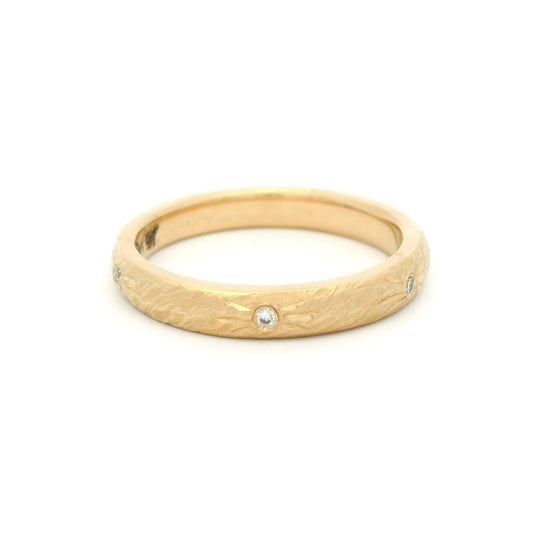 14k Yellow 3mm Wide Textured Band with Accent Natural Diamonds