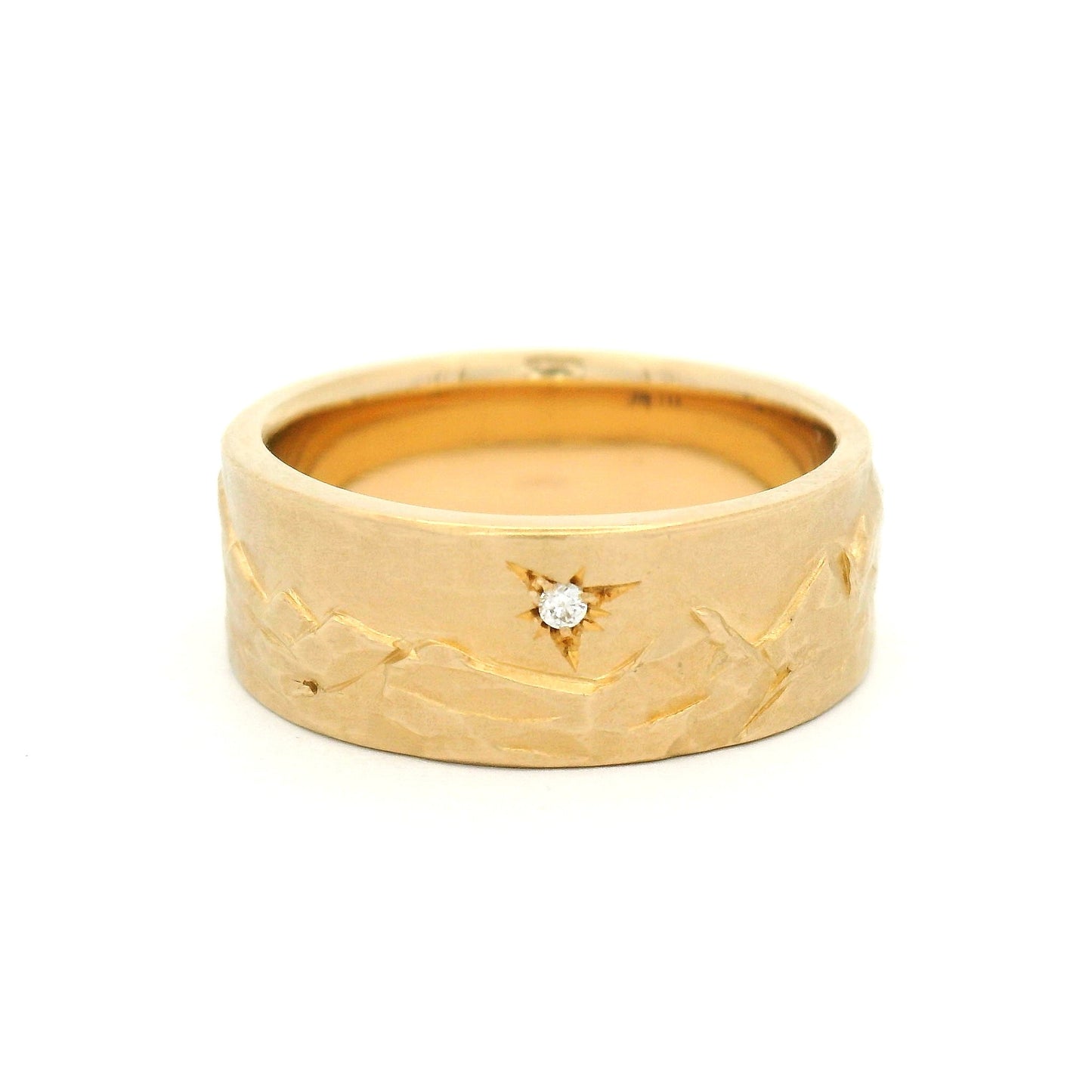 14K Yellow Gold Carved Mountain Range Band with Natural Accent Diamonds