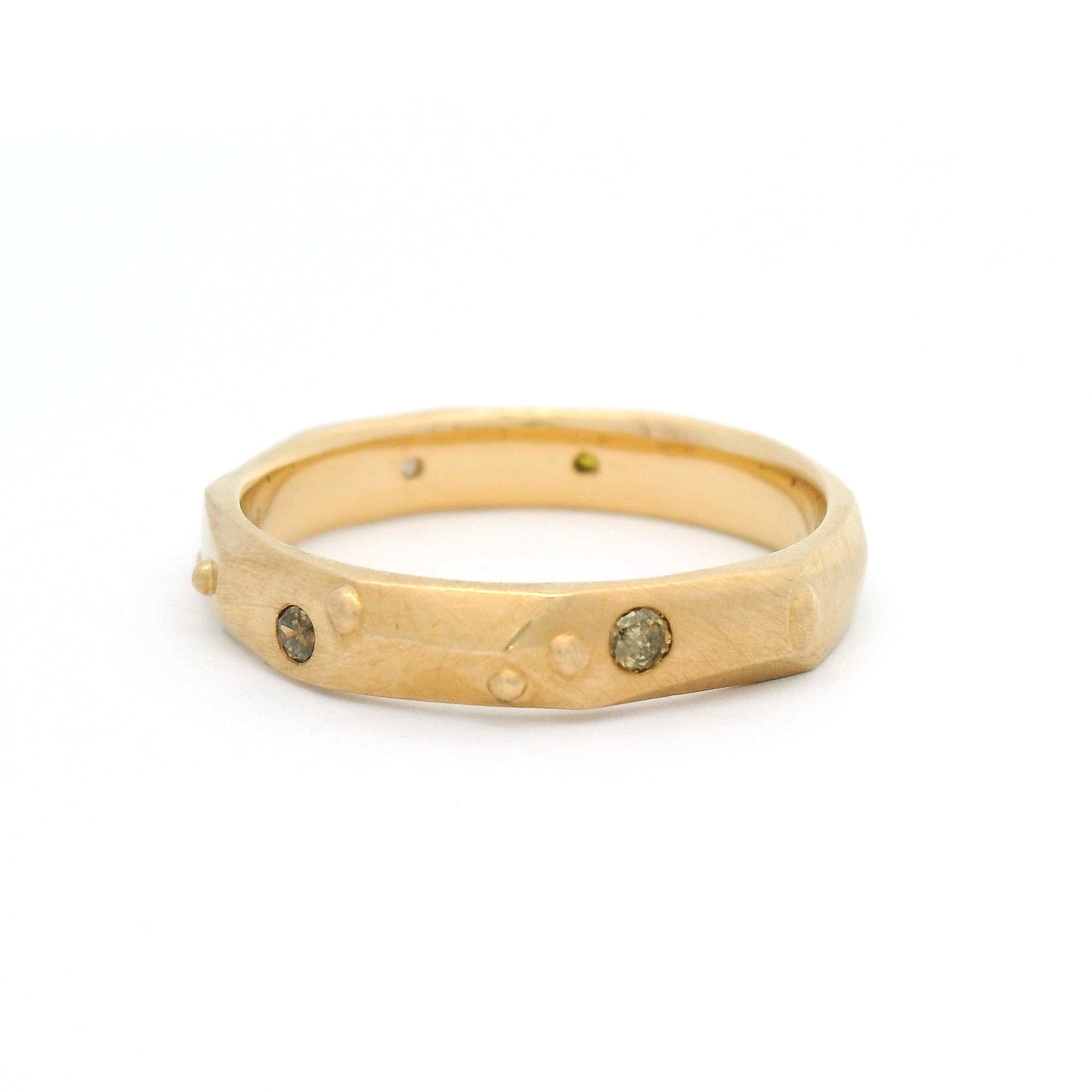14k Yellow Faceted Band with Accent Champagne Diamonds