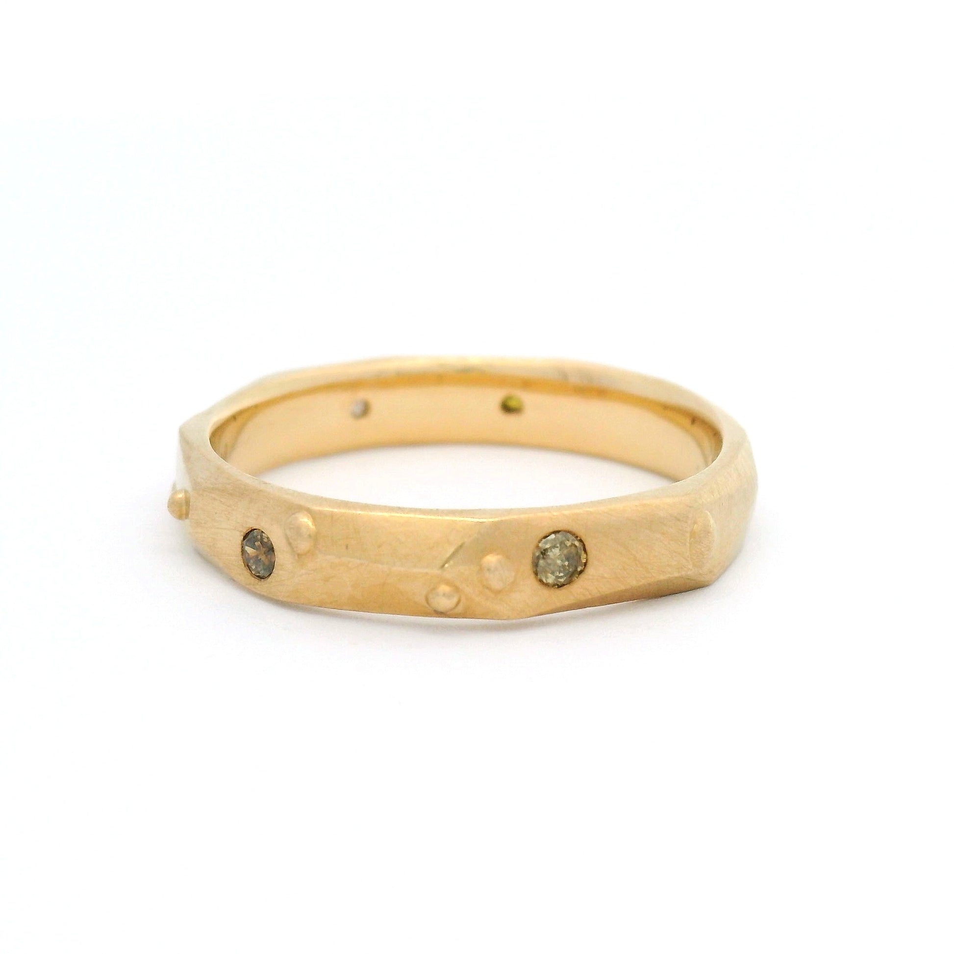 14k Yellow Faceted Band with Accent Champagne Diamonds
