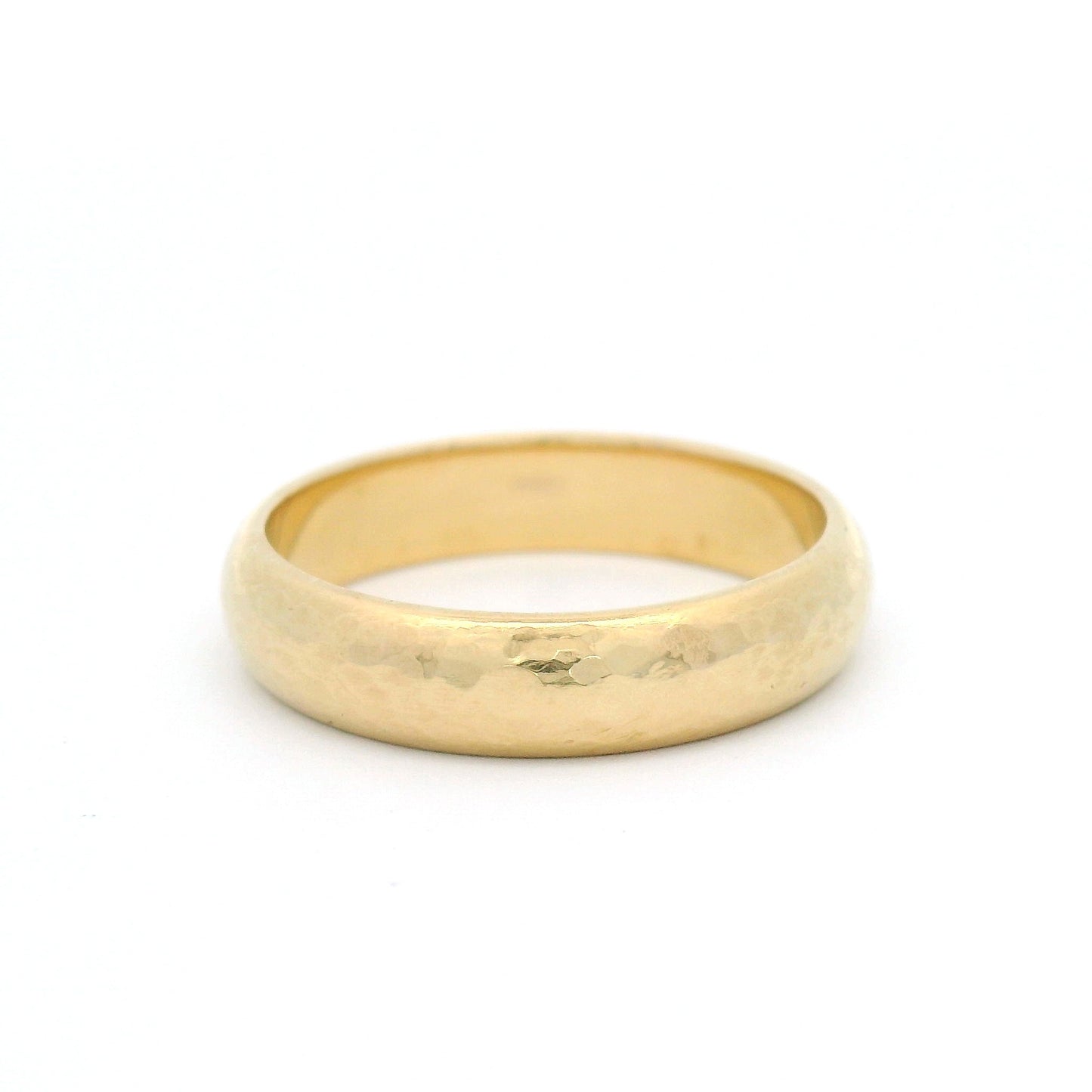 14K Yellow Gold 4mm Wide Hammered Domed Band