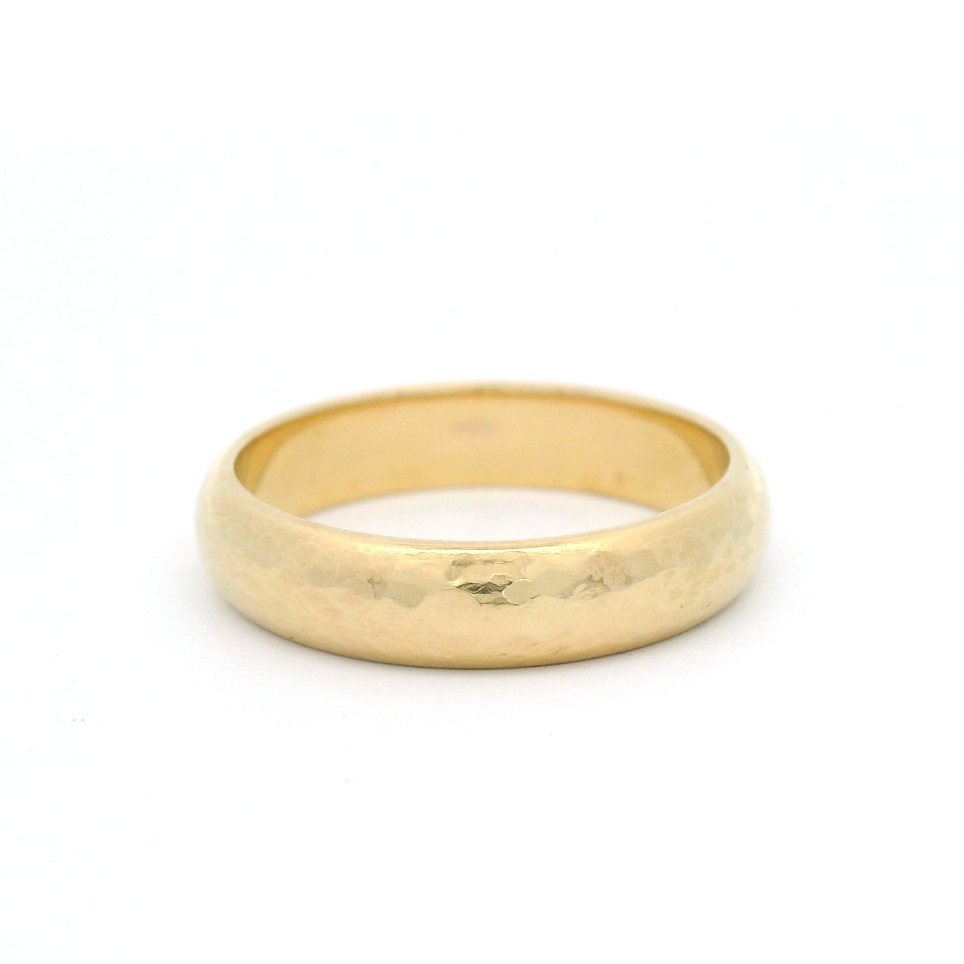 14K Yellow Gold 4mm Wide Hammered Domed Band