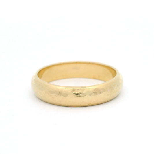 14K Yellow Gold 4mm Wide Hammered Domed Band