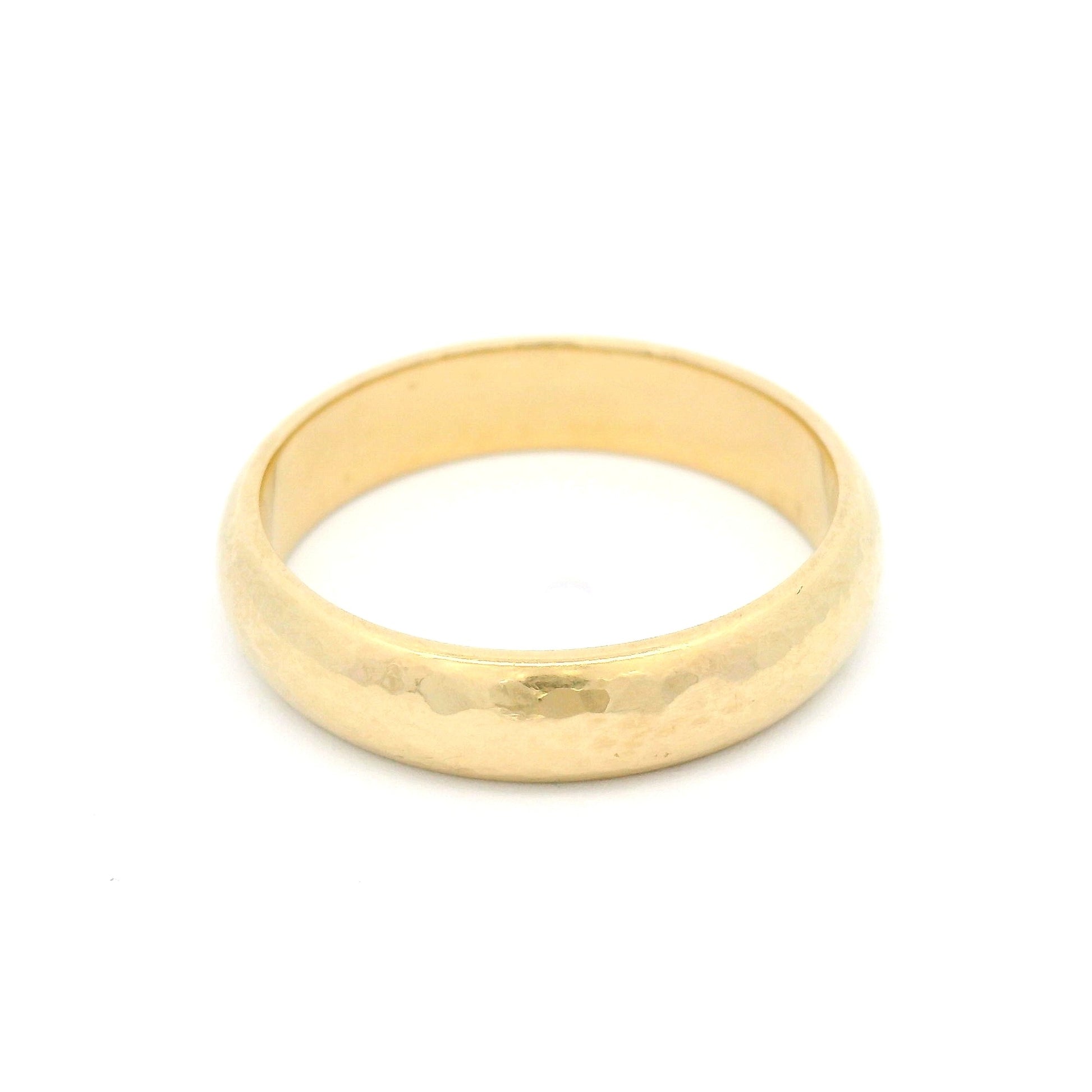 14K Yellow Gold 4mm Wide Hammered Domed Band