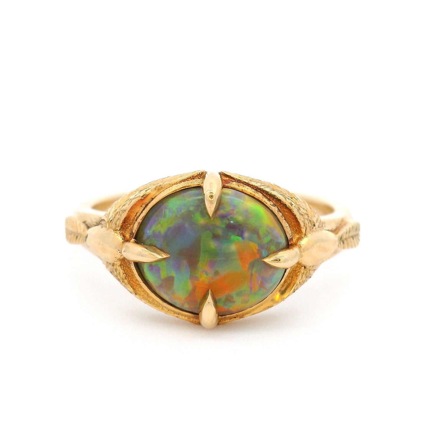 14k Yellow Hand-Engraved Ring with 1.1ct Boulder Opal