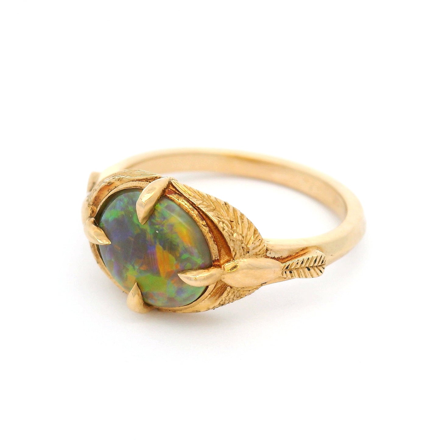14k Yellow Hand-Engraved Ring with 1.1ct Boulder Opal