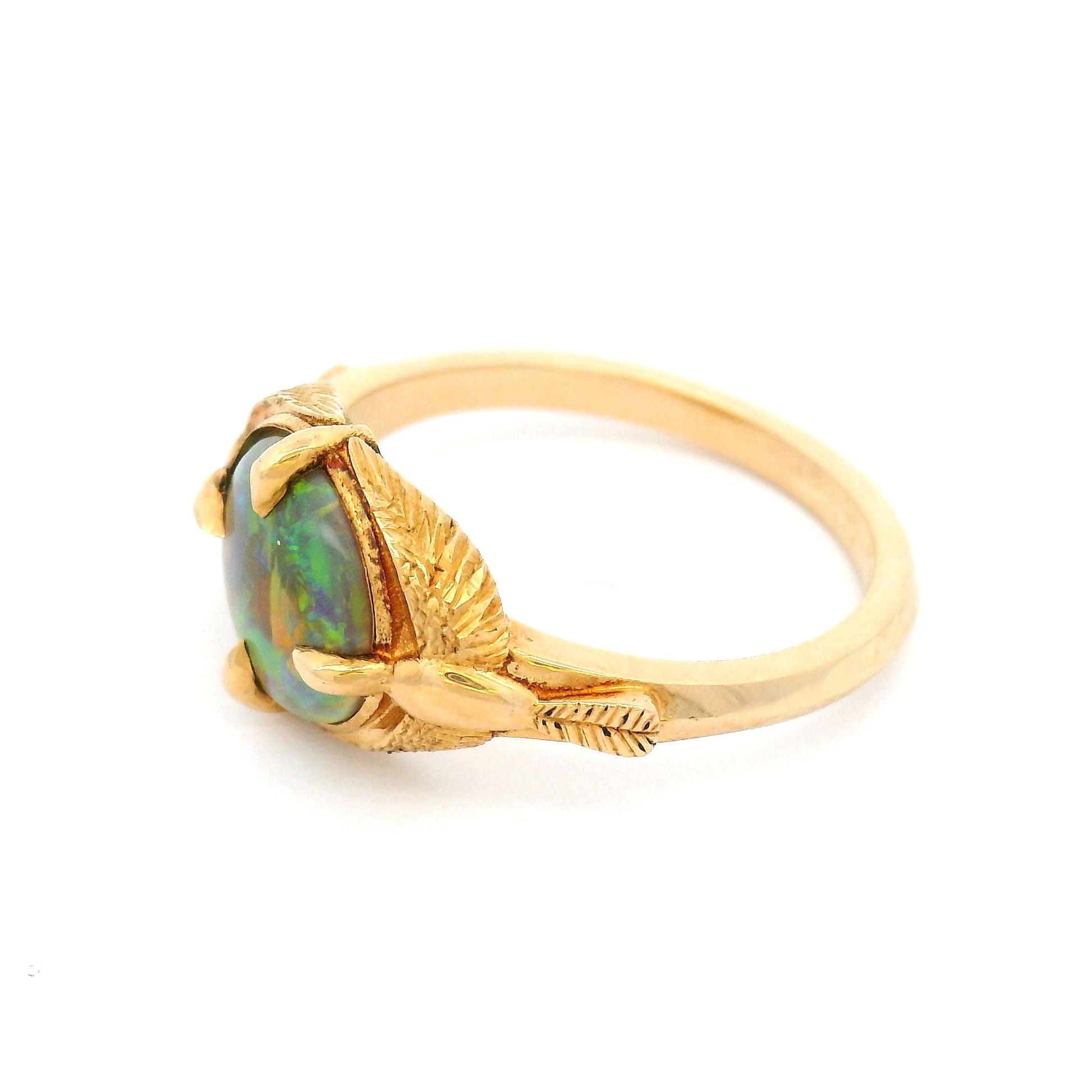 14k Yellow Hand-Engraved Ring with 1.1ct Boulder Opal