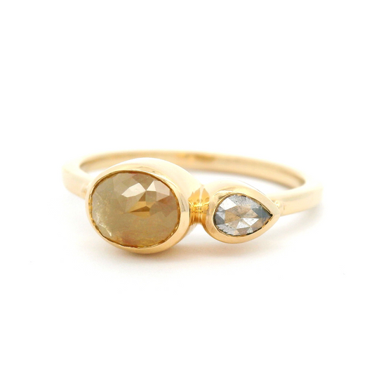 14k Yellow Gold Moi et Toi Ring with Two Rustic Diamonds