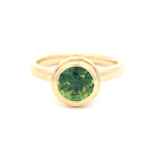 14k Yellow Gold Bezel-Set Solitaire with 1.22ct Teal Sapphire