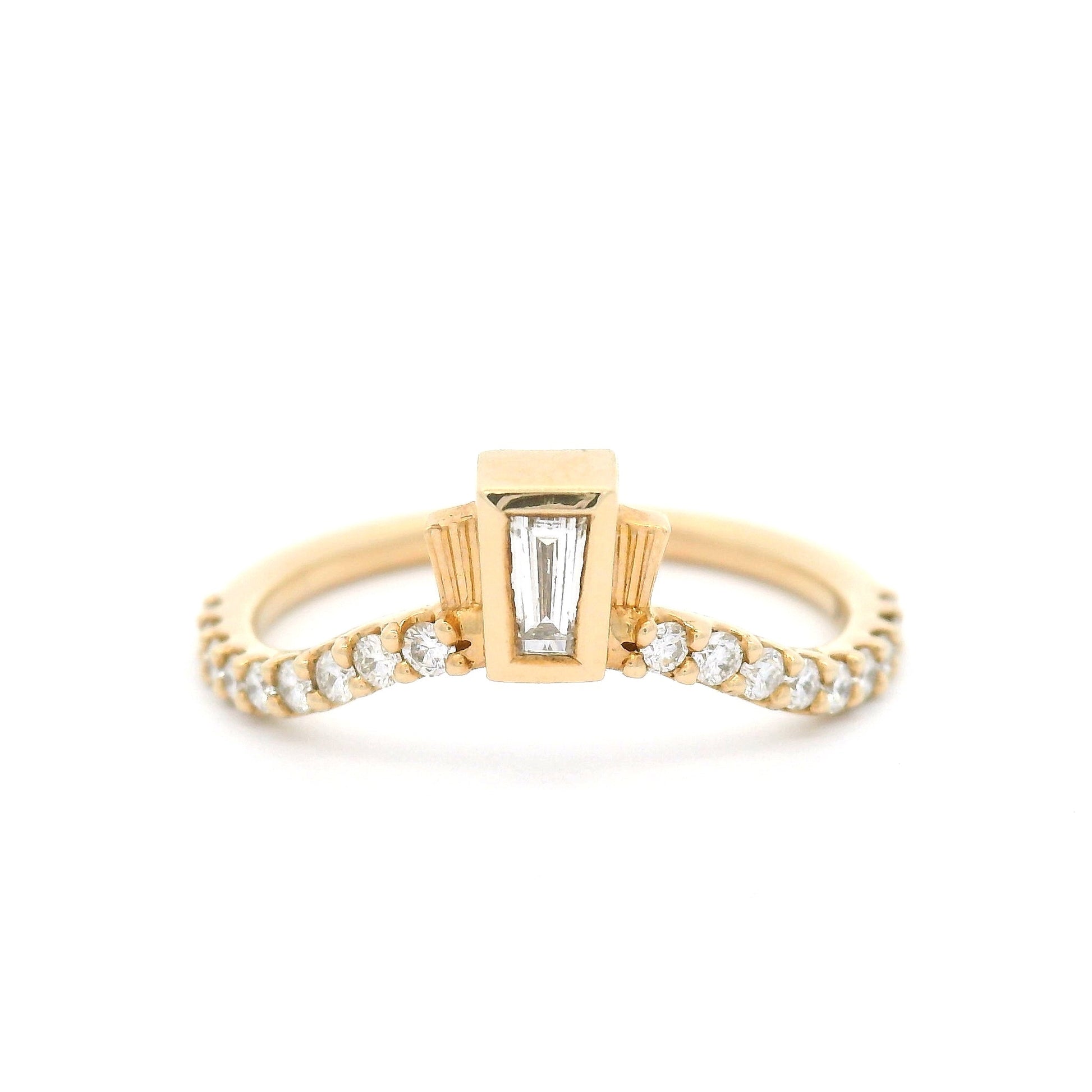 14k Yellow Contour Band with 0.13ct Natural Baguette Diamond & Accent Natural Diamonds