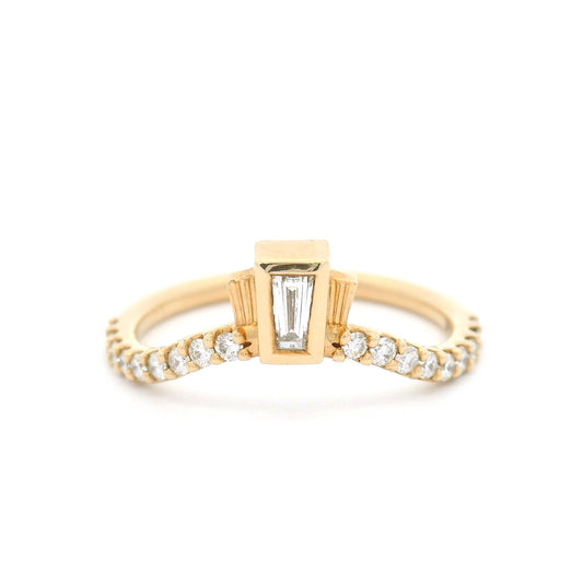 14k Yellow Contour Band with 0.13ct Natural Baguette Diamond & Accent Natural Diamonds