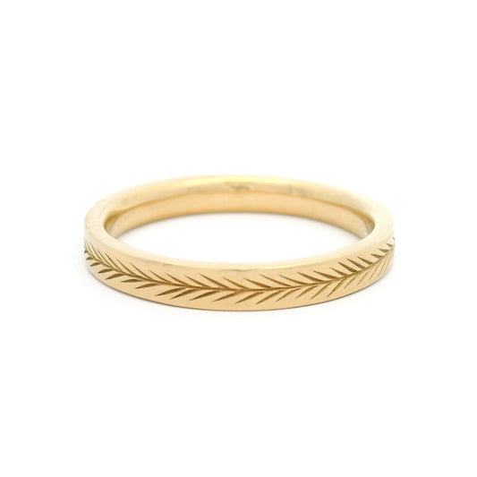 14K Yellow Gold 3mm Wide Flat Engraved Wheat Band