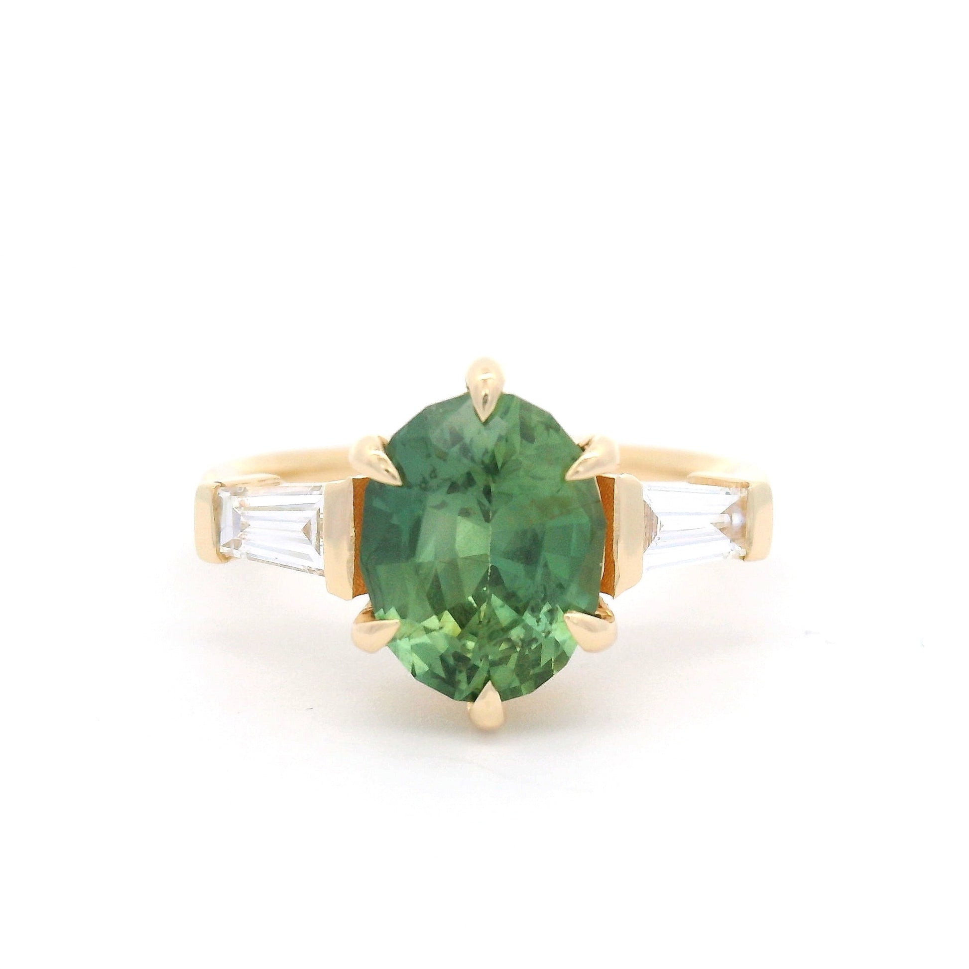 14k Yellow Three Stone Ring with 2.56ct Bi-Colour Sapphire and Lab-Grown Diamonds