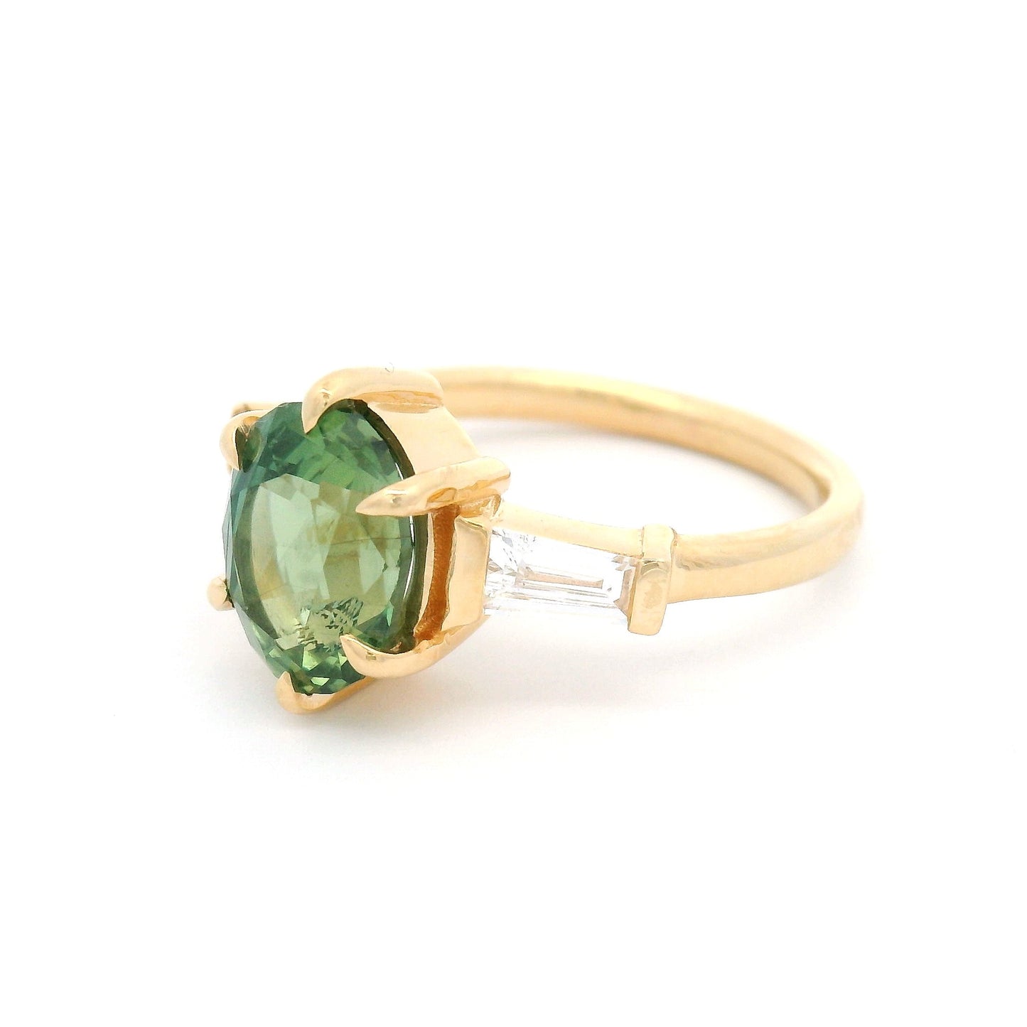 14k Yellow Three Stone Ring with 2.56ct Bi-Colour Sapphire and Lab-Grown Diamonds