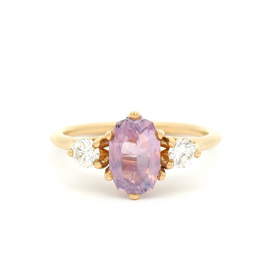 14k Three-Stone Engagement Ring with 1.14ct Pink Sapphire and Accent Diamonds
