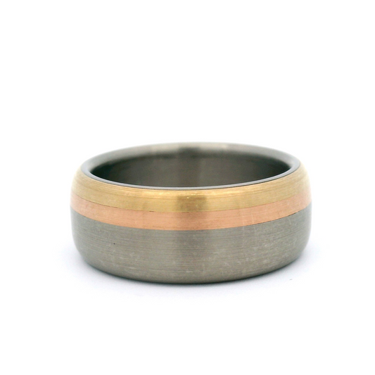 Titanium and 10k Yellow and Rose Gold Accents 7.5mm Wide Band