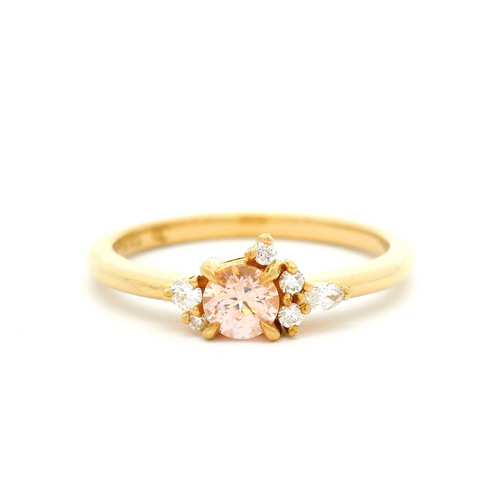 18k Yellow Engagement Ring with 0.31ct Round Peach Sapphire and Accent Diamonds